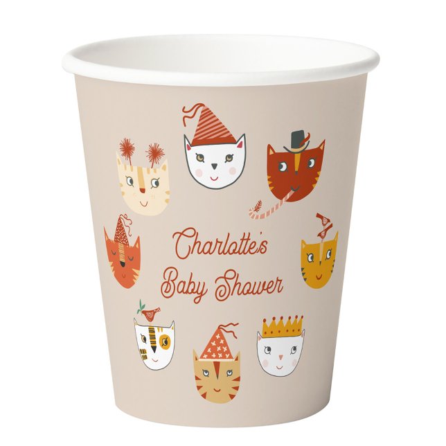 Gobelets En Papier Cute Kitty Chat Baby shower personnalisé (Cute kitty cat themed personalized gender neutral baby shower paper cup)