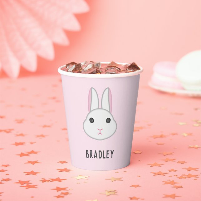 Gobelets En Papier Cute lapin blanc sur rose (Insitu)