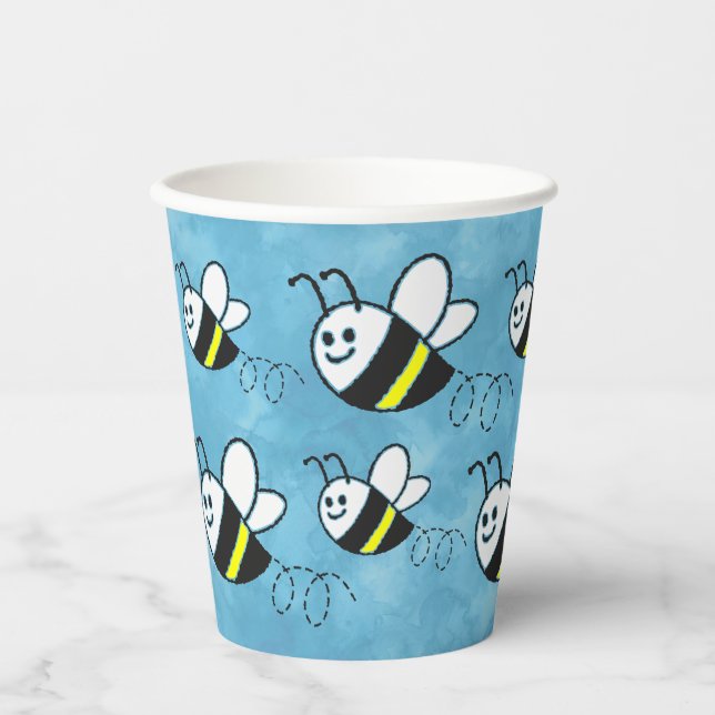 Gobelets En Papier Cute Little Bee Motif Baby shower aquarelle (Recto)