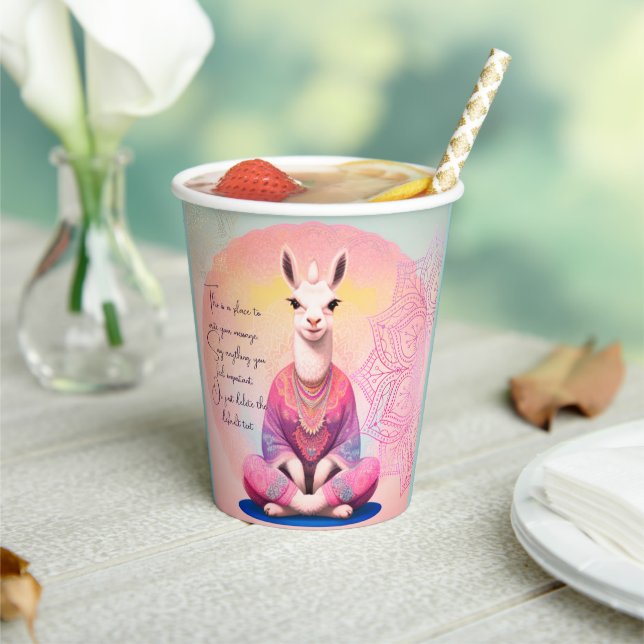 Gobelets En Papier Cute llama yoga praticien imaginaire texte personn (Insitu)