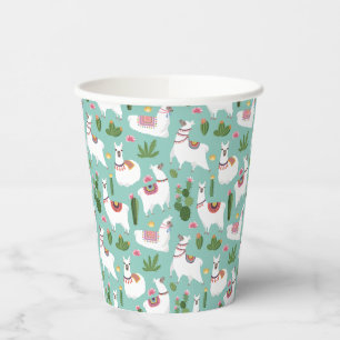 Gobelets En Papier Cute Llamas Sur Motif Turquoise