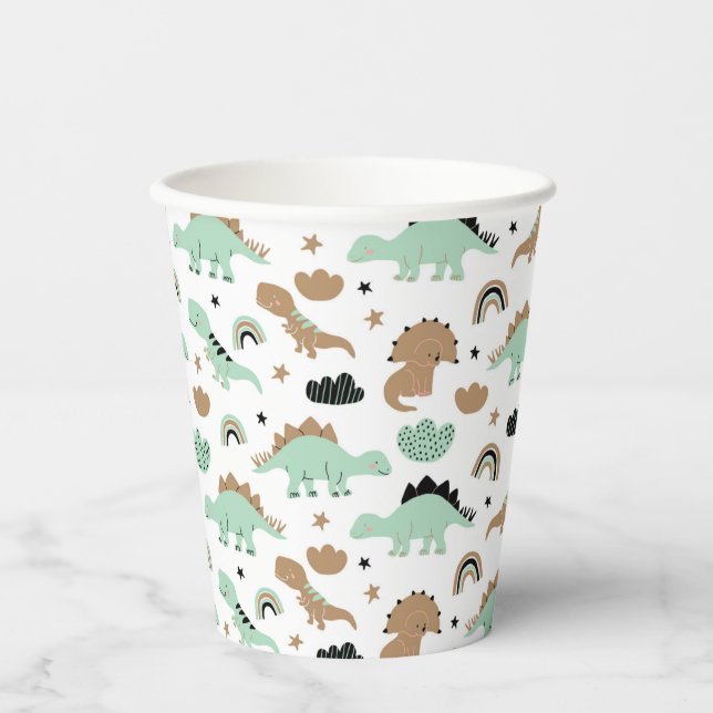 Gobelets En Papier Cute Mint Green Dinosaur Motif (Recto)