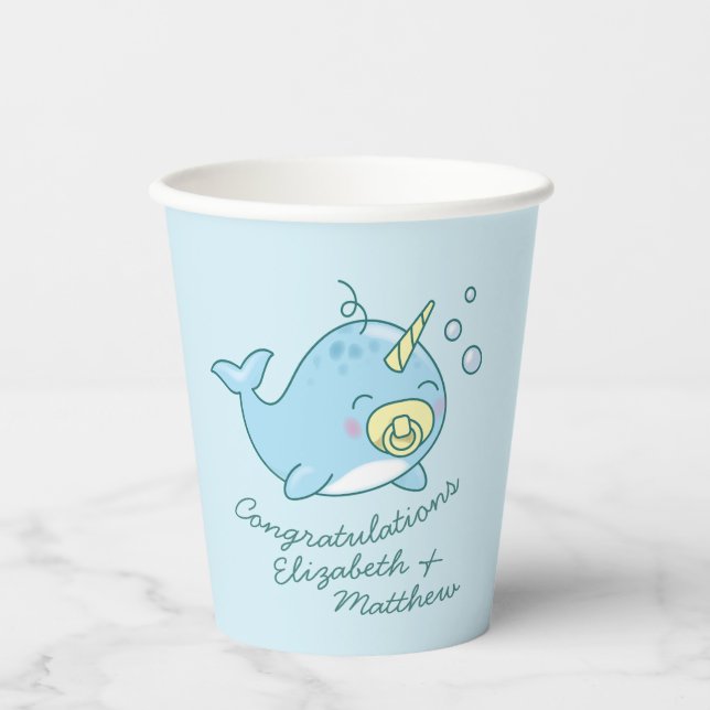 Gobelets En Papier Cute Narwhal Baby shower Kawaii (Recto)