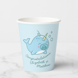 Gobelets En Papier Cute Narwhal Baby shower Kawaii Blue Boy