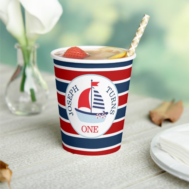 Gobelets En Papier Cute Nautical Sailboat Thème (Insitu)