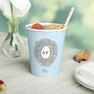 Gobelets En Papier Cute Nid & Oeuf Initiales et nom personnalisés Ble