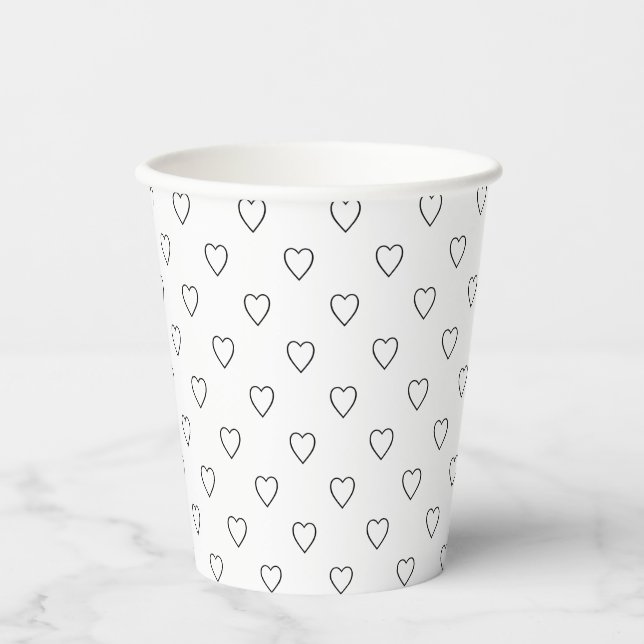 Gobelets En Papier Cute noir blanc coeurs motif moderne chic (Recto)