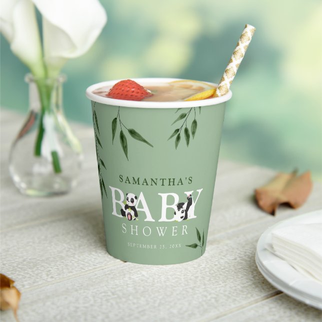 Gobelets En Papier Cute Panda & Foliage Baby shower neutre (Insitu)