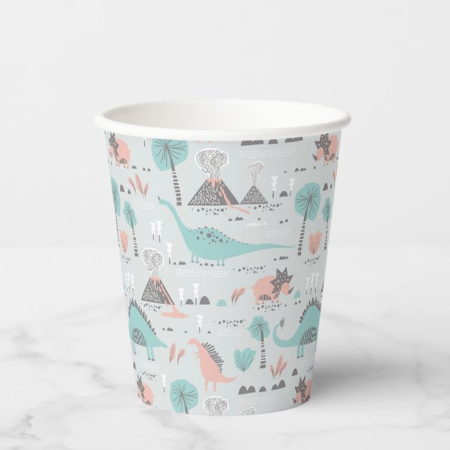 Gobelets En Papier Cute Pastel Dinosaur Motif (Recto)
