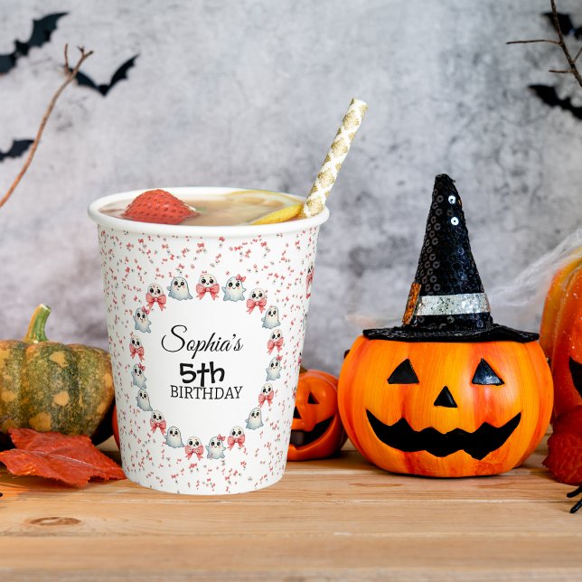 Gobelets En Papier Cute Pastel Ghost Thème Texte Customisé Anniversai (Créateur téléchargé)