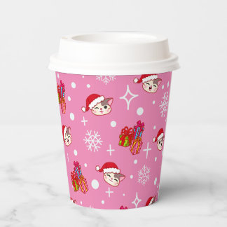 Gobelets En Papier Cute Père Noël Kitties Coupes de Noël Rose