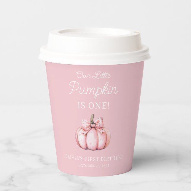 Gobelets En Papier Cute Pink Pumpkin Girl Baby 1st Birthday (Recto)