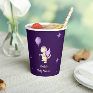 Gobelets En Papier Cute Purple Dragon Thème Fille Baby shower
