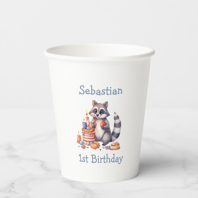 Gobelets En Papier Cute Raccoon 1er Anniversaire Sublimation Personna (Verso)