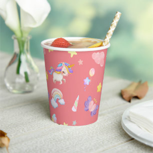 Gobelets En Papier Cute rose douce licorne arc-en-ciel Motif de ballo
