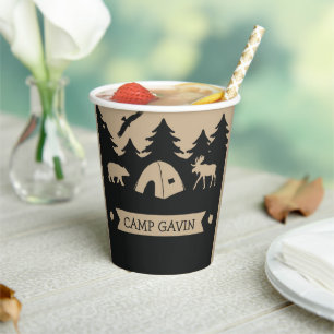 Gobelets En Papier Cute Rustic Flannel Camping fête d'anniversaire