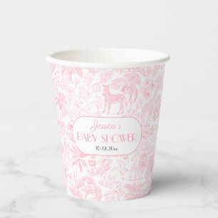Gobelets En Papier Cute Safari Toile de Jouy Baby shower rose