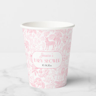 Gobelets En Papier Cute Safari Toile de Jouy Baby shower rose