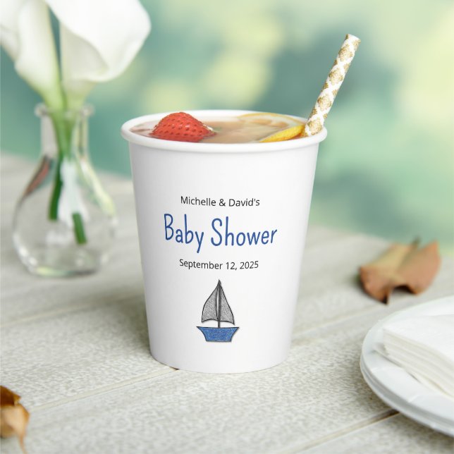 Gobelets En Papier Cute Sailboat Nautical Baby Boy Couples Shower (Insitu)
