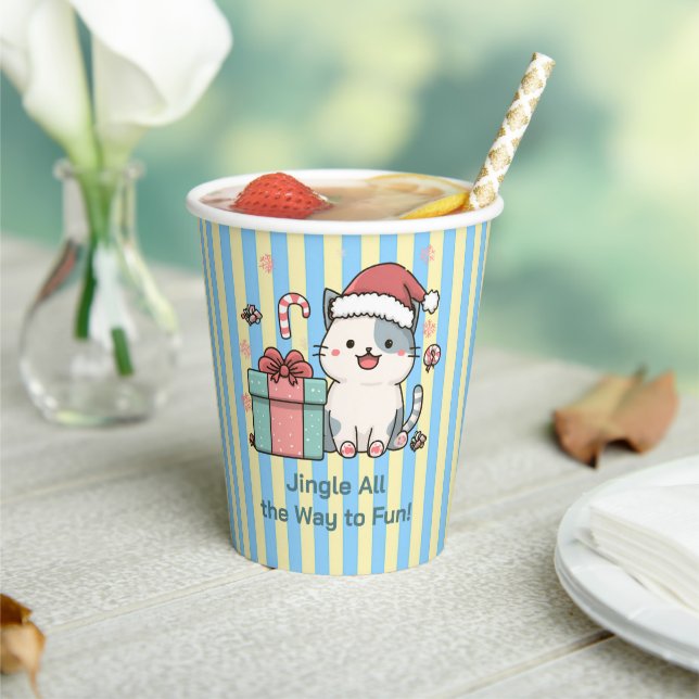 Gobelets En Papier Cute Santa Cat with Gift Box (Insitu)