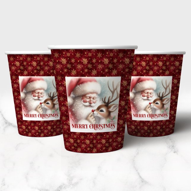 Gobelets En Papier Cute Santa Claus & Rudolph Cartoon Christmas Paper (Cute Santa Claus & Rudolph Cartoon Christmas Paper Cups)