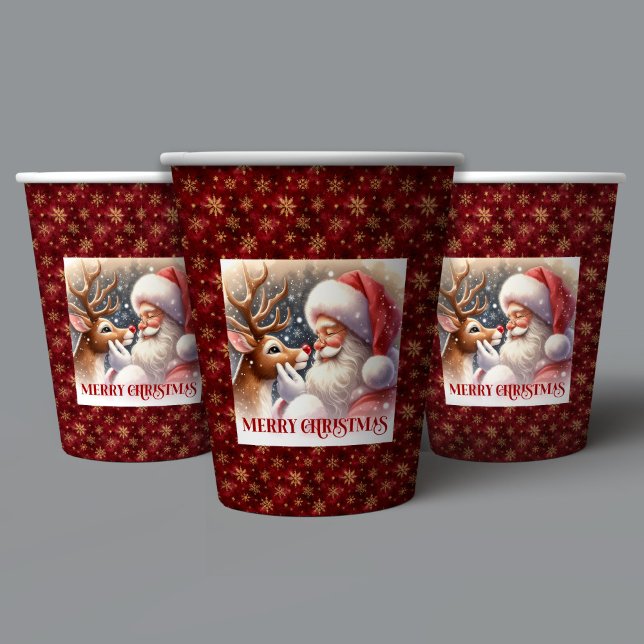 Gobelets En Papier Cute Santa Claus & Rudolph Christmas Party Cups (Kids Christmas Paper Cups Cute Santa and Rudolph)