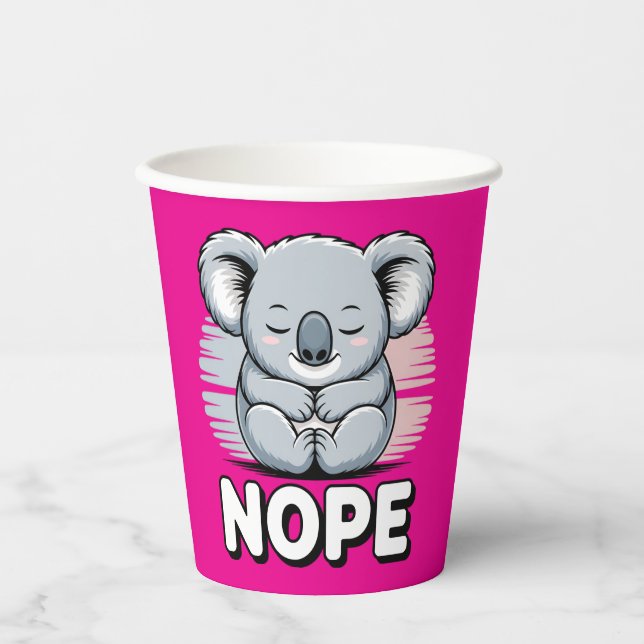 Gobelets En Papier Cute Sleeping Koala “Nope” Funny Cartoon (Recto)