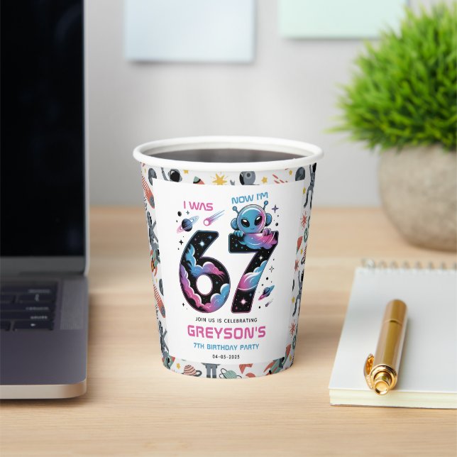 Gobelets En Papier Cute Space 7e Anniversaire | Six et Sept Ans (Insitu)