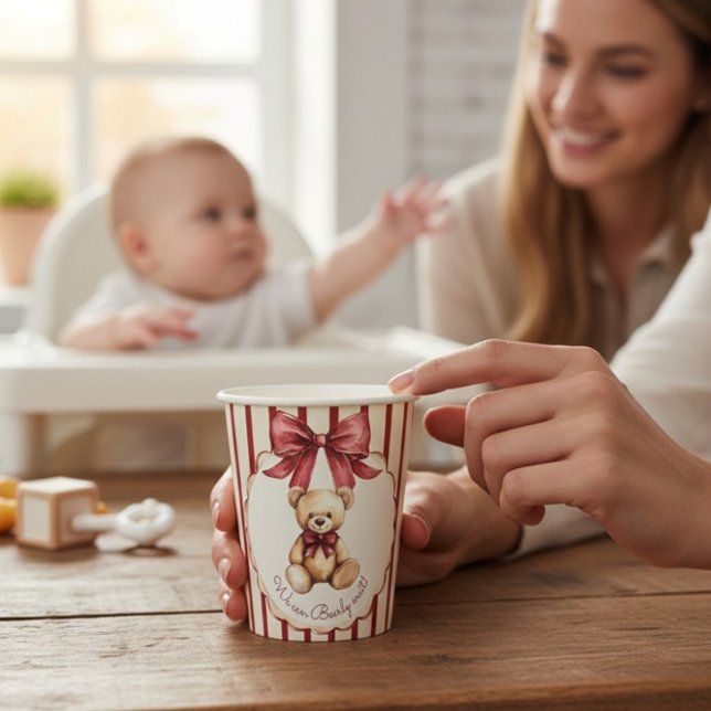 Gobelets En Papier Cute Teddy Bear "We Can Bearly Wait" Baby Shower (Créateur téléchargé)