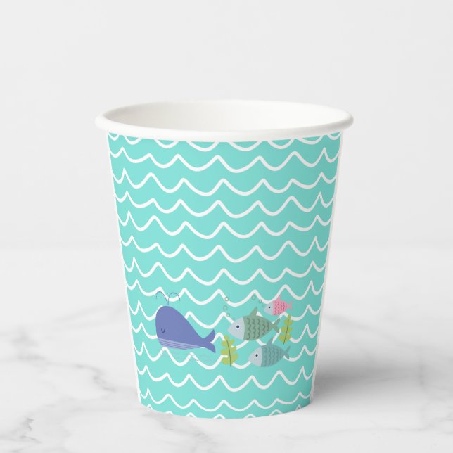 Gobelets En Papier Cute Turquoise Whale & Fishy Paper Cups (Recto)
