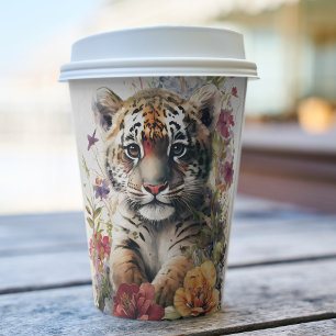 Gobelets En Papier Cute Watercolor Wild Tiger Anniversaire de enfant