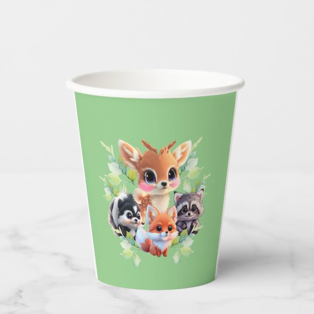 Gobelets En Papier Cute Woodland amis renard skunk raccoon cerf (Recto)