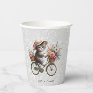 Gobelets En Papier Cuvettes en papier florales à bicyclette Kitten