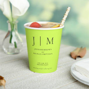 Gobelets En Papier Cyber Lime Jet Black Simple Minimal Boisson Mariag