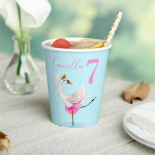 Gobelets En Papier Cygne de ballet d'aquarelle personnalisé 7e annive