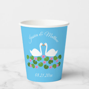 Gobelets En Papier Cygnes blancs et nénuphars Mariage Personnalisé