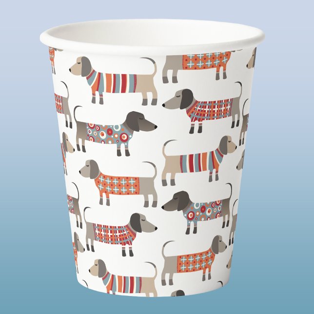 Gobelets En Papier Dachshund Chien Saucisse (Fun Dachshund dog party paper cups)