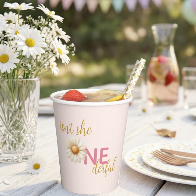 Gobelets En Papier Daisy 1st Birthday Isn't She ONEderful Pink Boho (Daisy 1st Birthday Isn't She ONEderful Pink Boho Paper Cups)