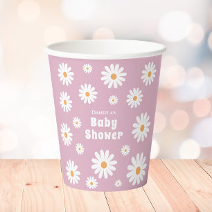 Gobelets En Papier Daisy Baby Girl Douche rose Fleur Power