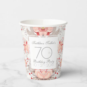 Gobelets En Papier Damask Floral 70th Birthday Party Paper Cup