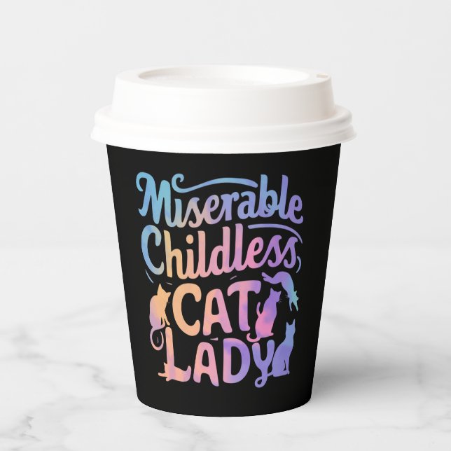 Gobelets En Papier Dame de chat misérable sans enfants (Recto)