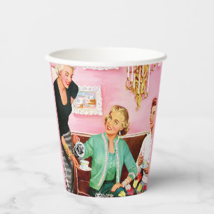 Gobelets En Papier Dames vintage des années 1950 profitant du thé de