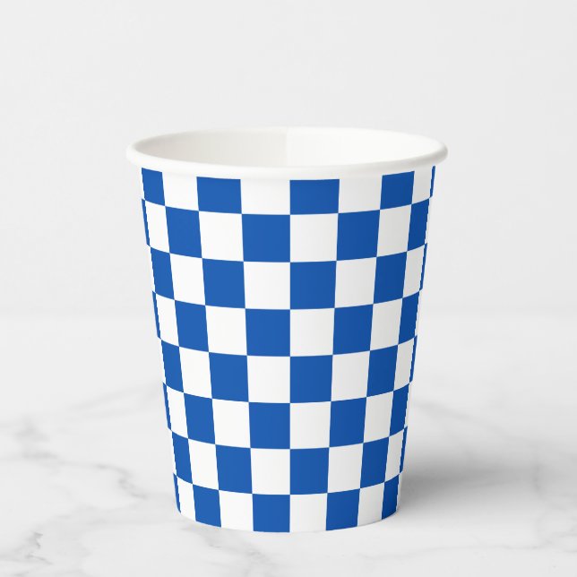 Gobelets En Papier Damier bleu cobalt classique (Gauche)