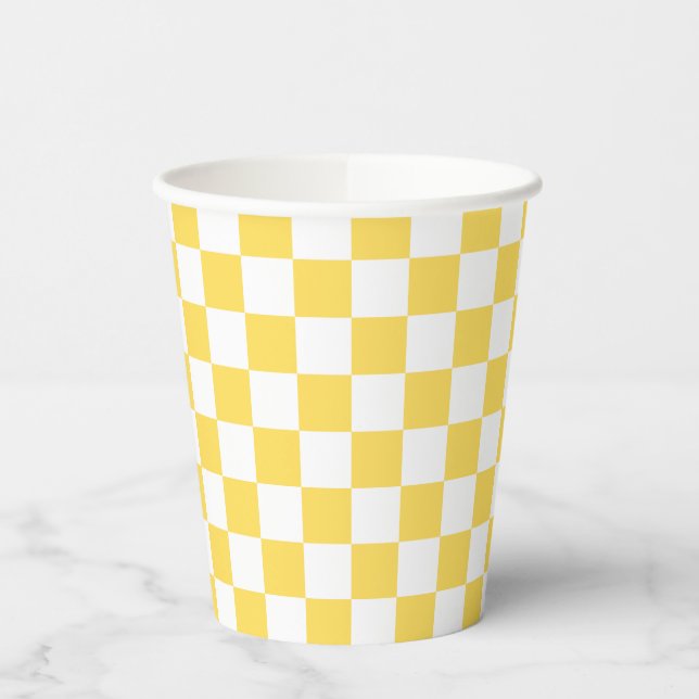Gobelets En Papier Damier jaune visuel classique  (Gauche)