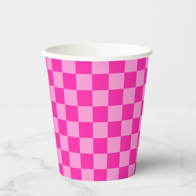 Gobelets En Papier Damier Rose Attrayant (Recto)