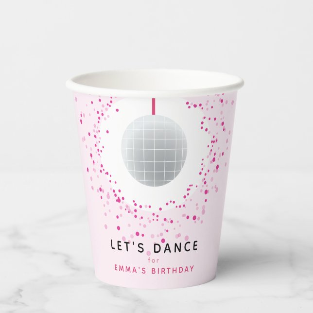 Gobelets En Papier Dance Disco Ball Party Personnalisé Rose Black Par (Recto)