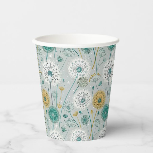 Gobelets En Papier Dandelion Whimsical - Jaune, Blanc & Turquoise (Recto)