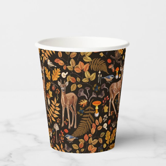Gobelets En Papier Dans les bois / Cerf d'automne sur noir (Recto)