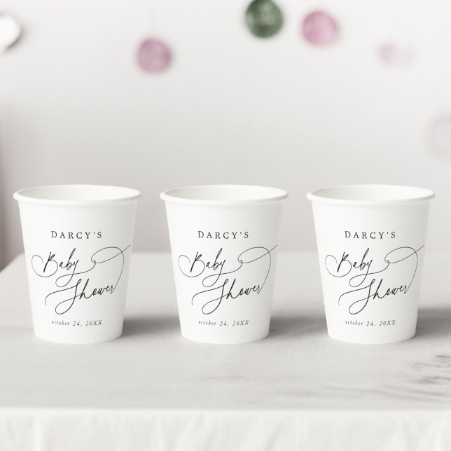 Gobelets En Papier DARCY Unique Baby shower classique Boho noir blanc (DARCY Unique Classic Boho Black White Baby Shower Paper Cups)
