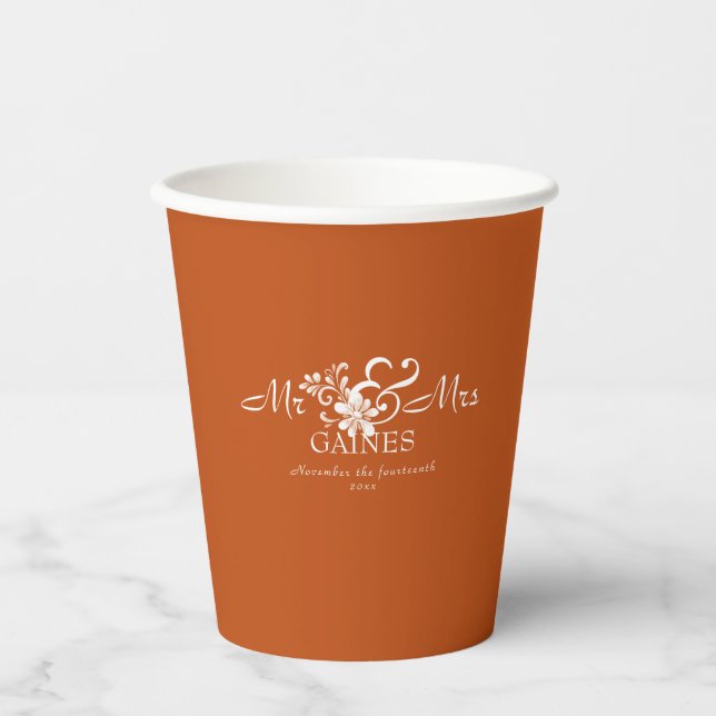 Gobelets En Papier Dark Orange Shabby Chic Mr & Mr Wedding Paper cup (Recto)